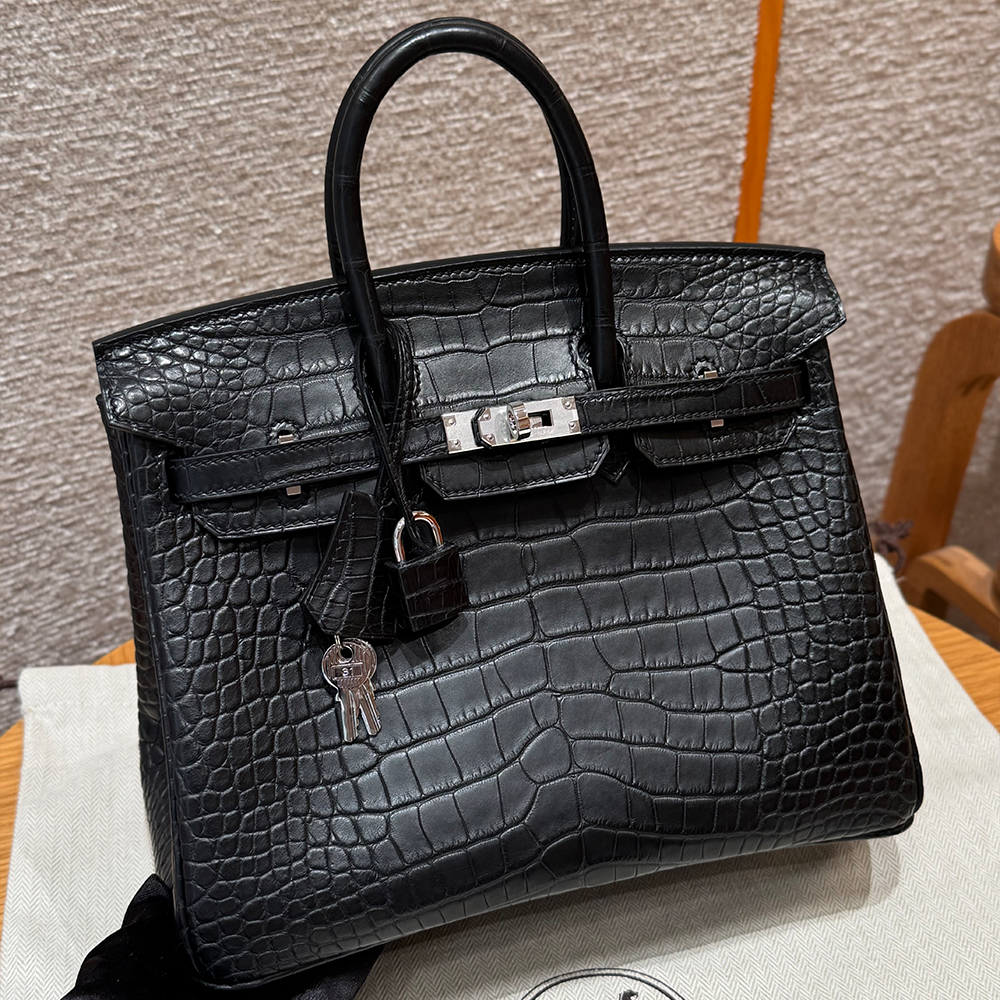 올수공 에르메스 버킨 25 noir 악어 가죽 실버 하드웨어
