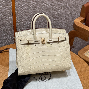 올수공 에르메스 버킨 20 Y1/Vanille 악어 가죽 골드 하드웨어