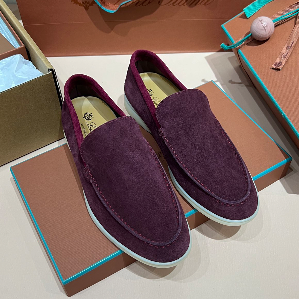 로로피아나 스웨이드 썸머 워크 로퍼 버건디