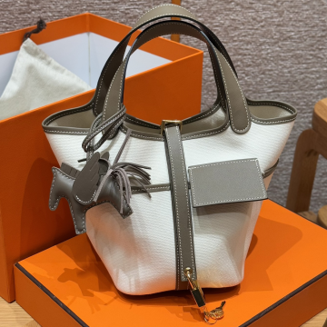 올수공 에르메스 피코탄 락 18 카고 엘리펀트 그레이 & 캔버스 스위프트 골드 하드웨어