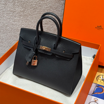 올수공 에르메스 버킨 25 Noir 엡송 가죽 로즈골드 하드웨어