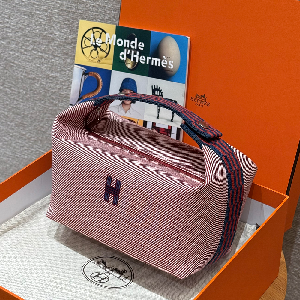 올수공 에르메스 브리드 어 브랙 파우치 GM Tomette 코튼 실버 하드웨어