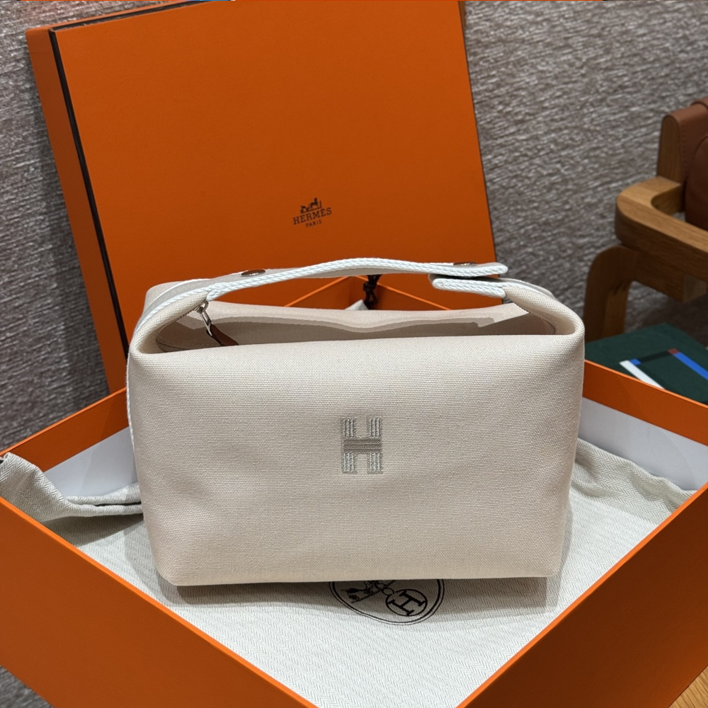 올수공 에르메스 브리드 어 브랙 파우치 GM naturel 코튼 실버 하드웨어