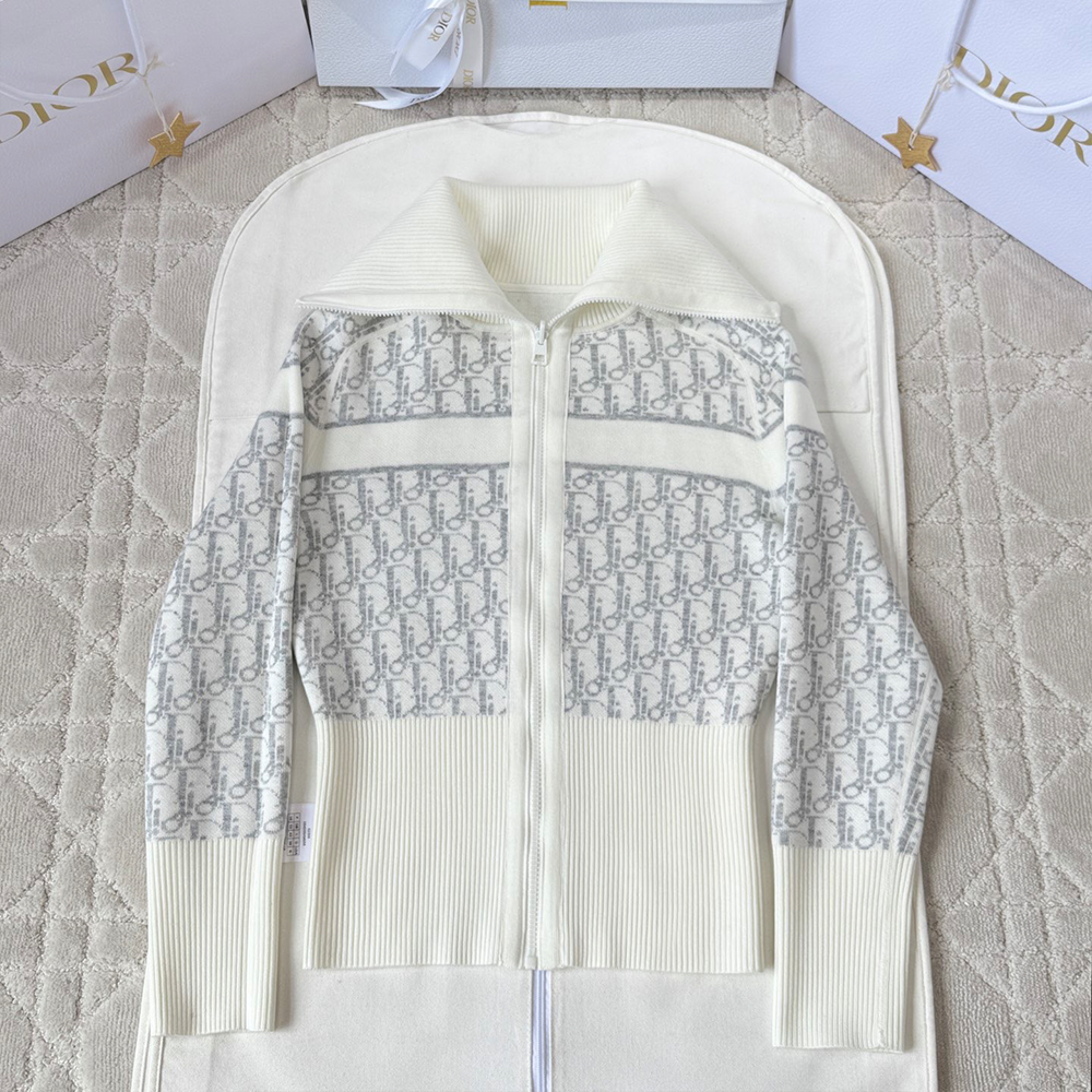 최고퀄 디올 리버서블 가디건 화이트 캐시미어 블렌드 니트