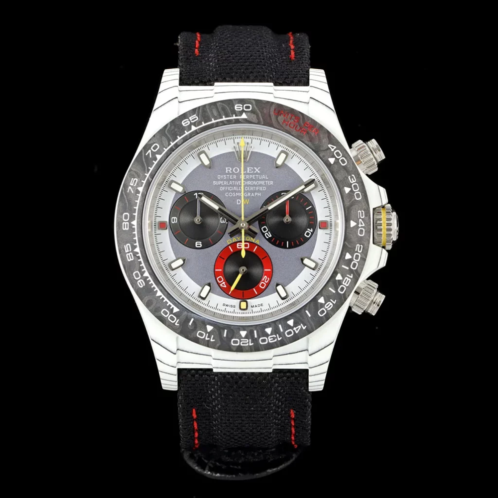 DIW공장 롤렉스 데이토나 화이트 카본 케이스 그레이 다이얼 블랙 스트랩 40mm