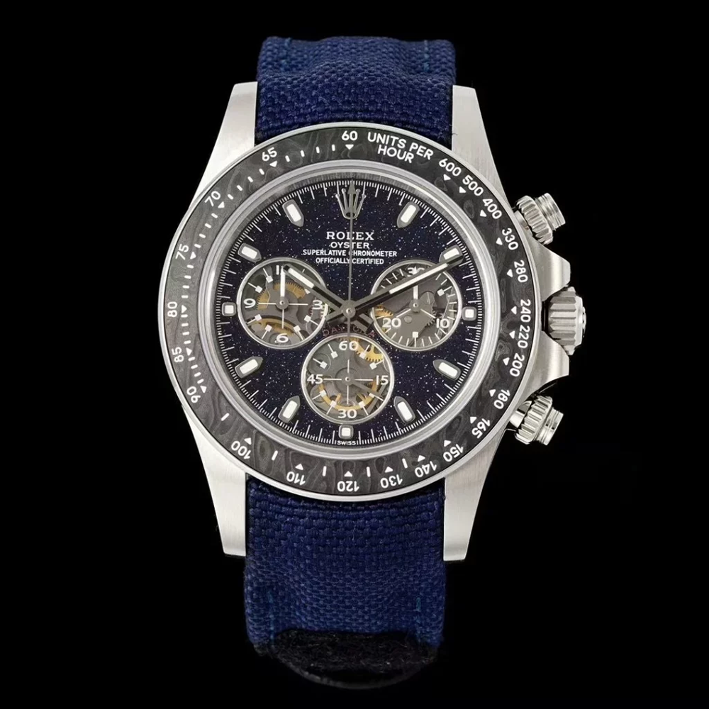 DIW공장 롤렉스 데이토나 카본 베젤 어벤츄린 다이얼 블루 스트랩 40mm