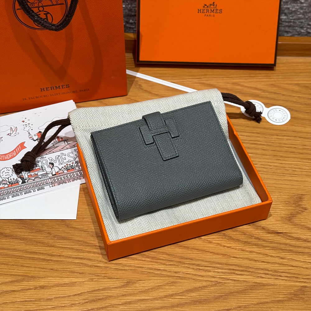 올수공 에르메스 뉴 파상트 반지갑 Vert Amanda 엡송 가죽 실버 하드웨어