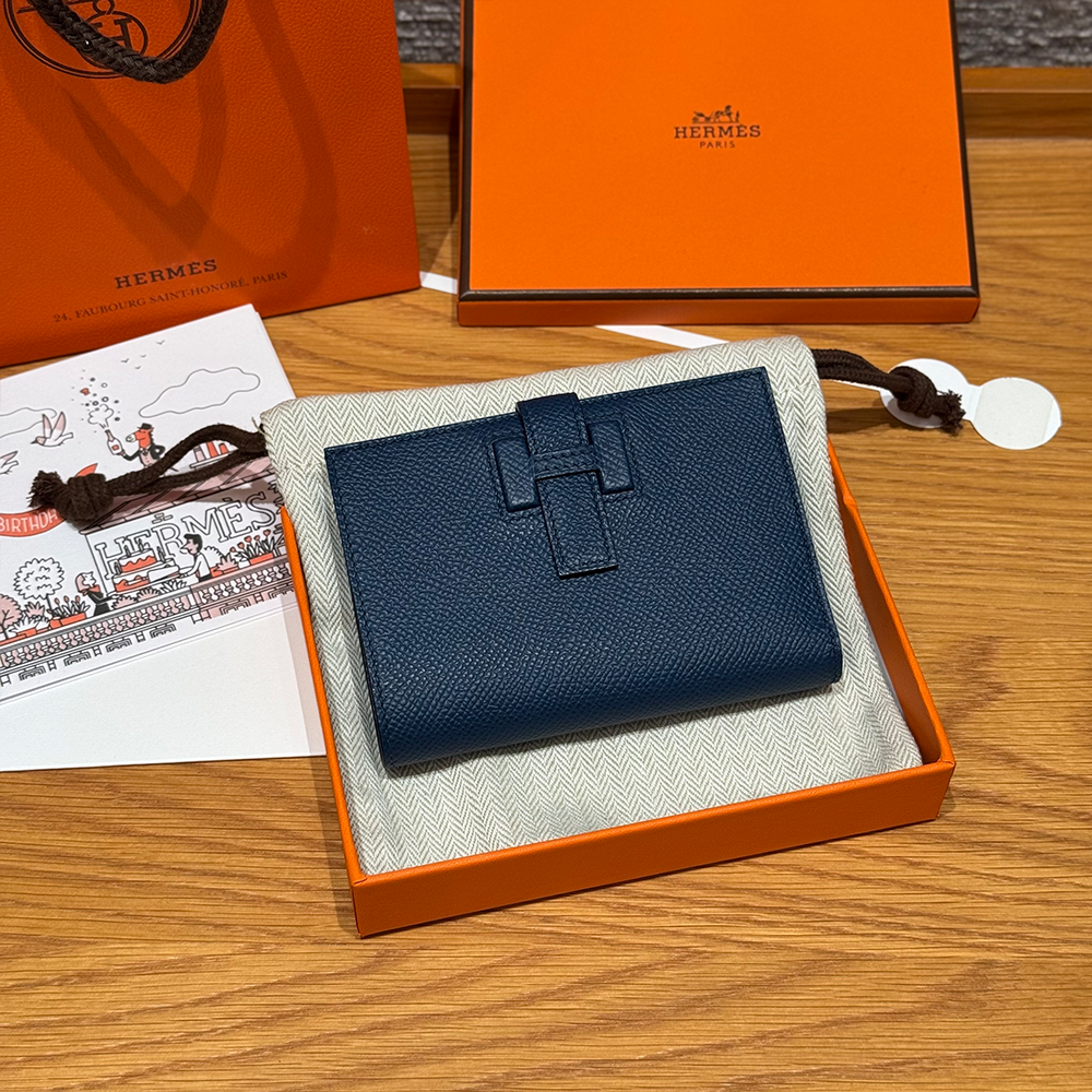 올수공 에르메스 뉴 파상트 반지갑 Deep Blue 엡송 가죽 실버 하드웨어