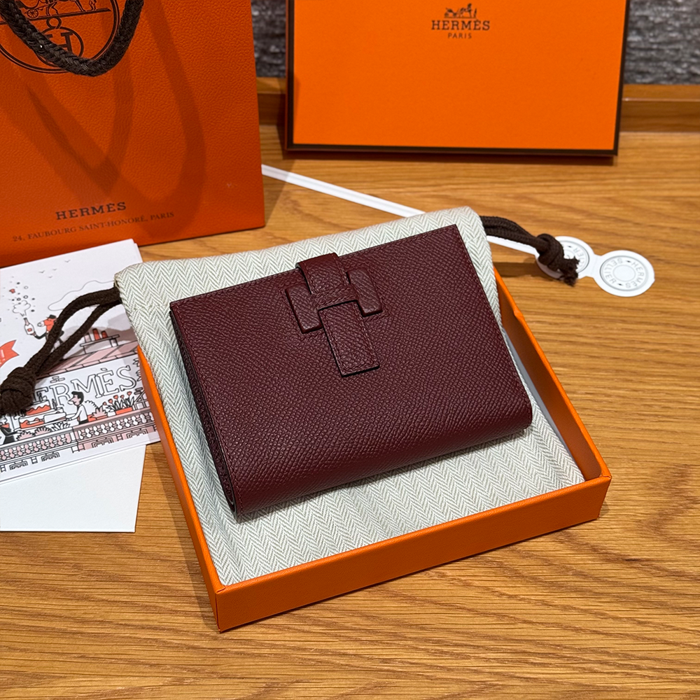 올수공 에르메스 뉴 파상트 반지갑 Rouge H 엡송 가죽 실버 하드웨어