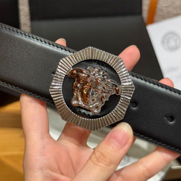 베르사체 라운드 메두사 버클 레더 벨트