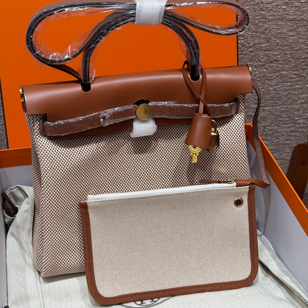 올수공 에르메스 에르백 31 Beige & Fauve 캔버스 & 소가죽 골드 하드웨어