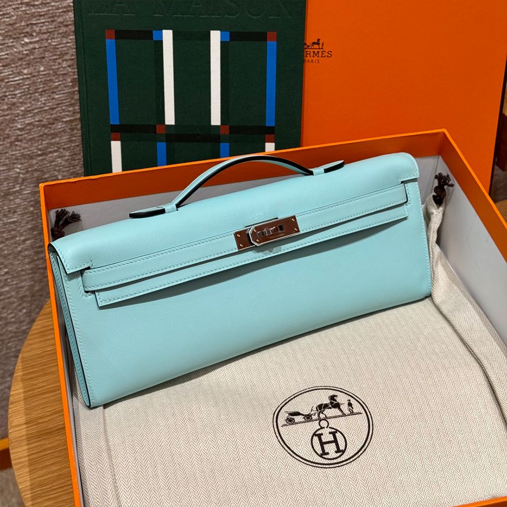 올수공 에르메스 켈리 컷 Blue zephyr 스위프트 가죽 실버 하드웨어