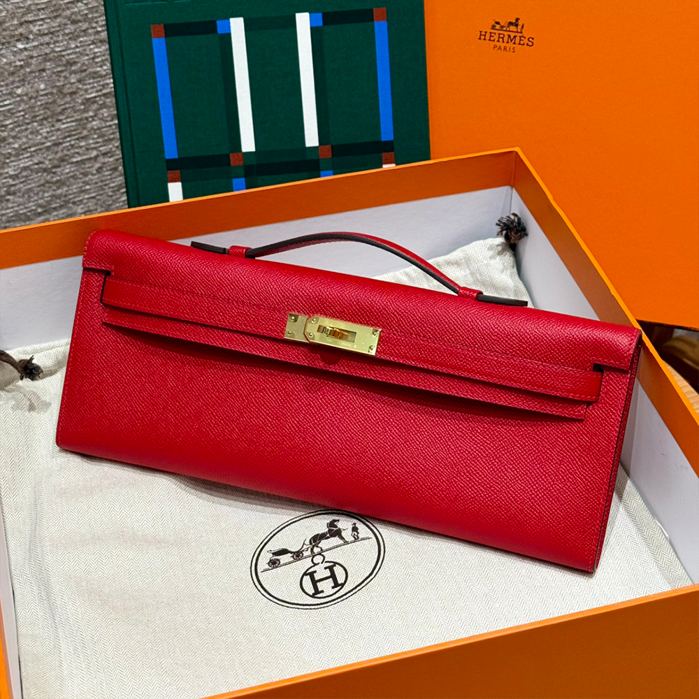 올수공 에르메스 켈리 컷 Rouge casaque 엡송 가죽 골드 하드웨어