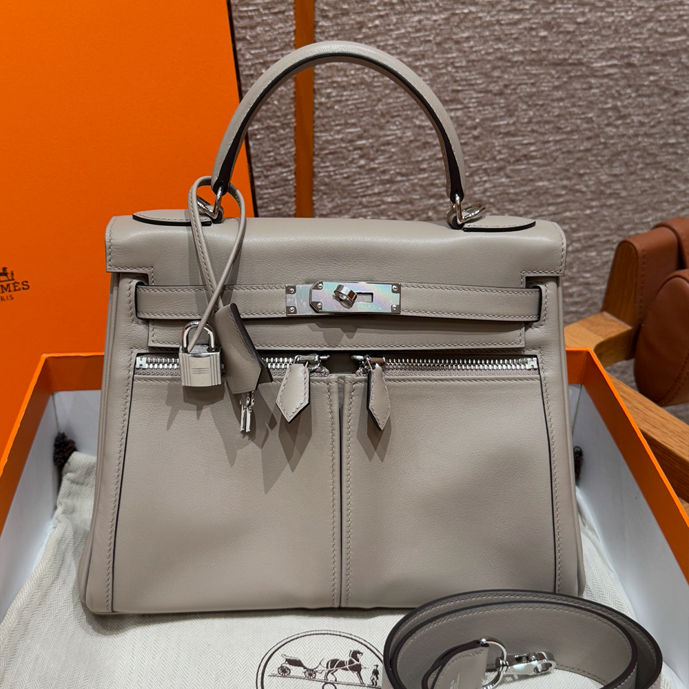 올수공 에르메스 켈리 라키스 Girs Asphalte 스위프트 가죽 실버 하드웨어