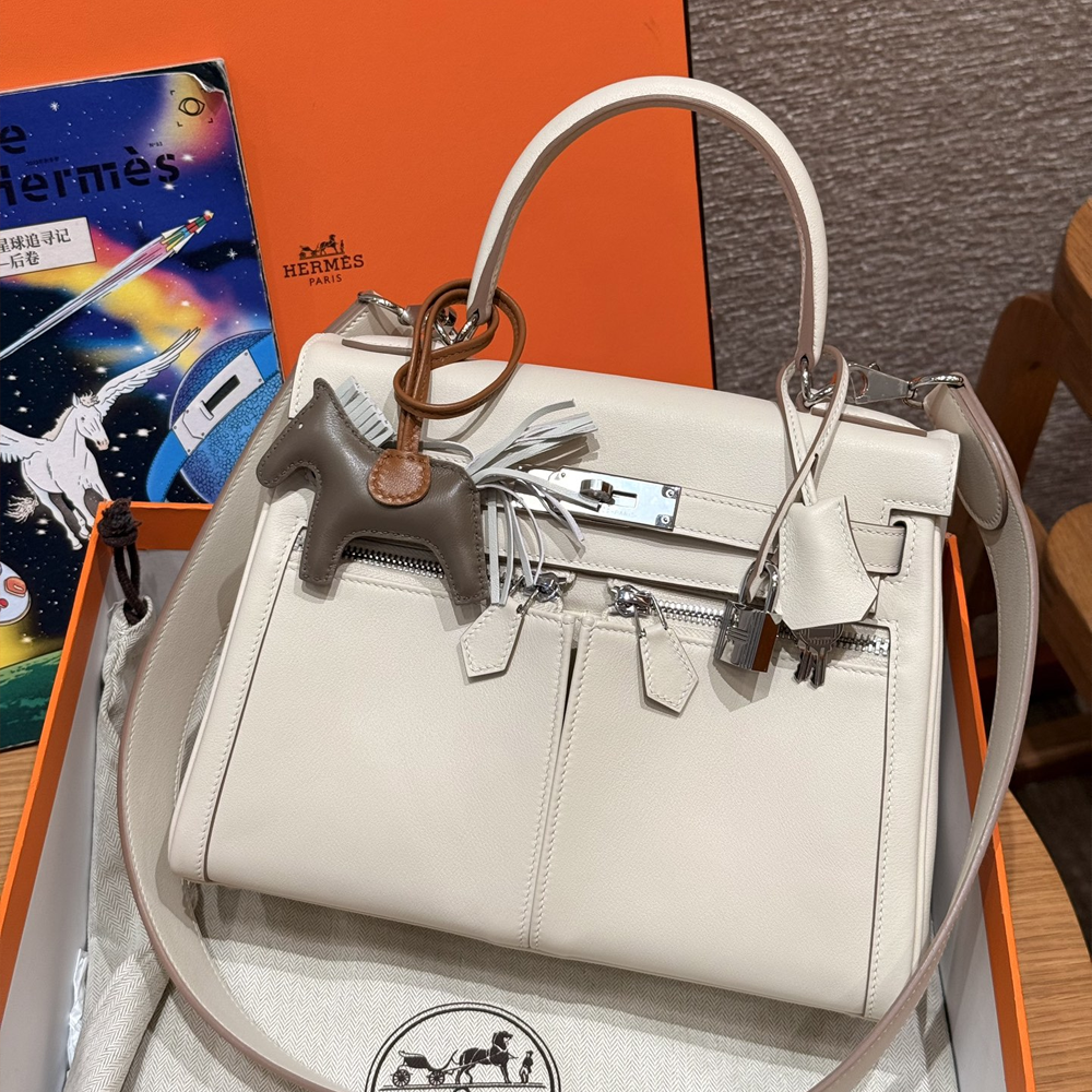 올수공 에르메스 켈리 라키스 Craie 스위프트 가죽 실버 하드웨어