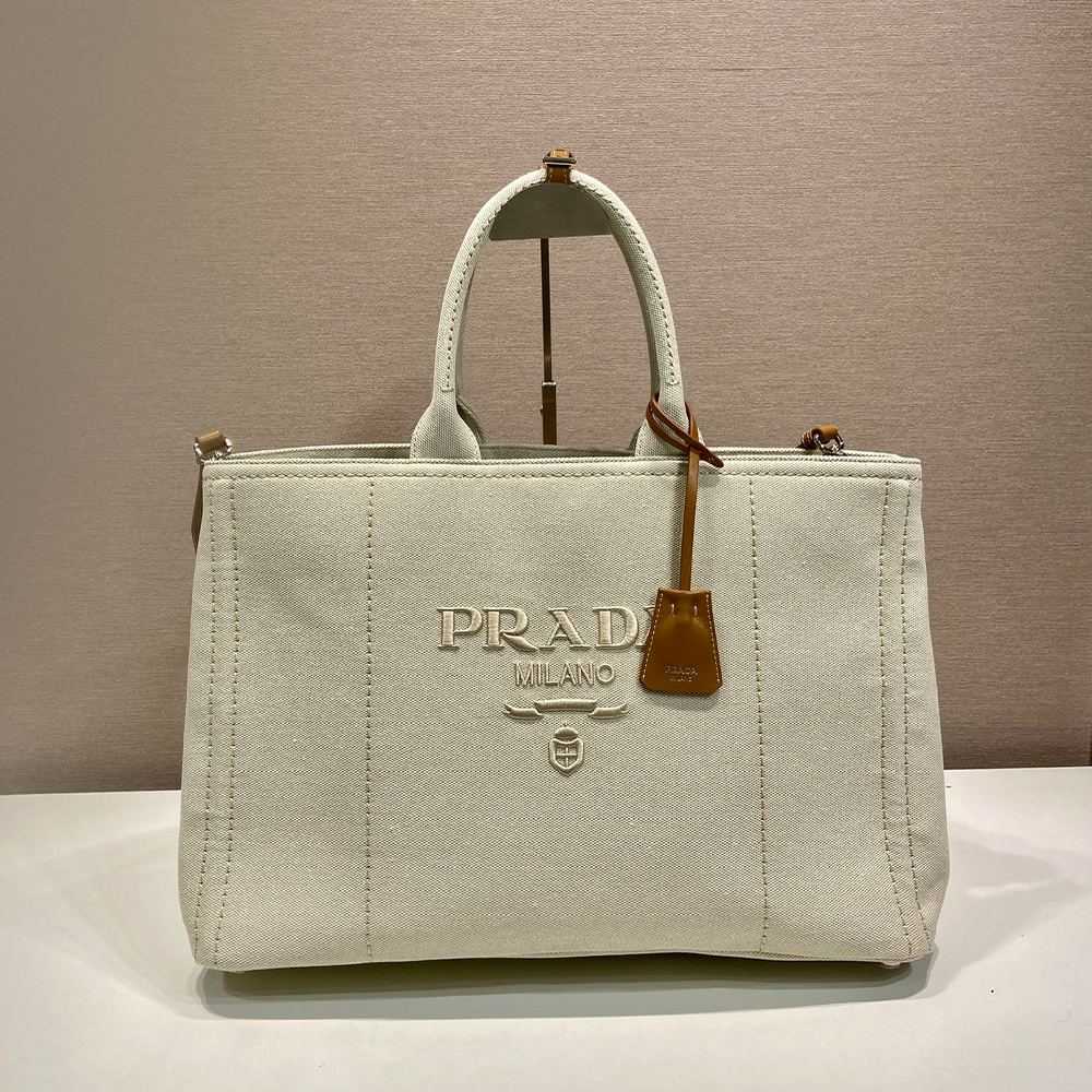 최고퀄 프라다 캔버스 토트백 내추럴 2VG131