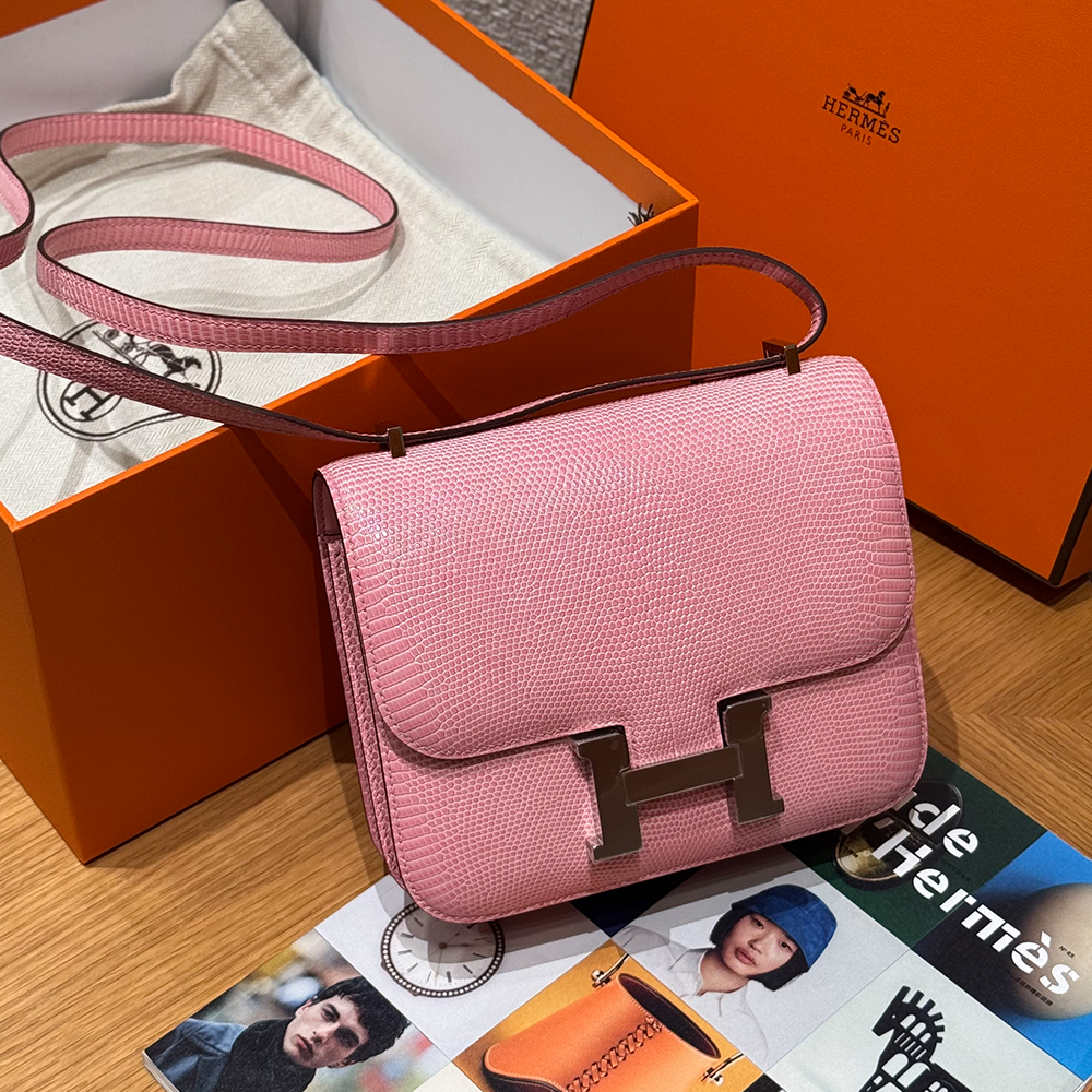 올수공 에르메스 콘스탄스 19 Rose Sakura 리자드 가죽 실버 하드웨어